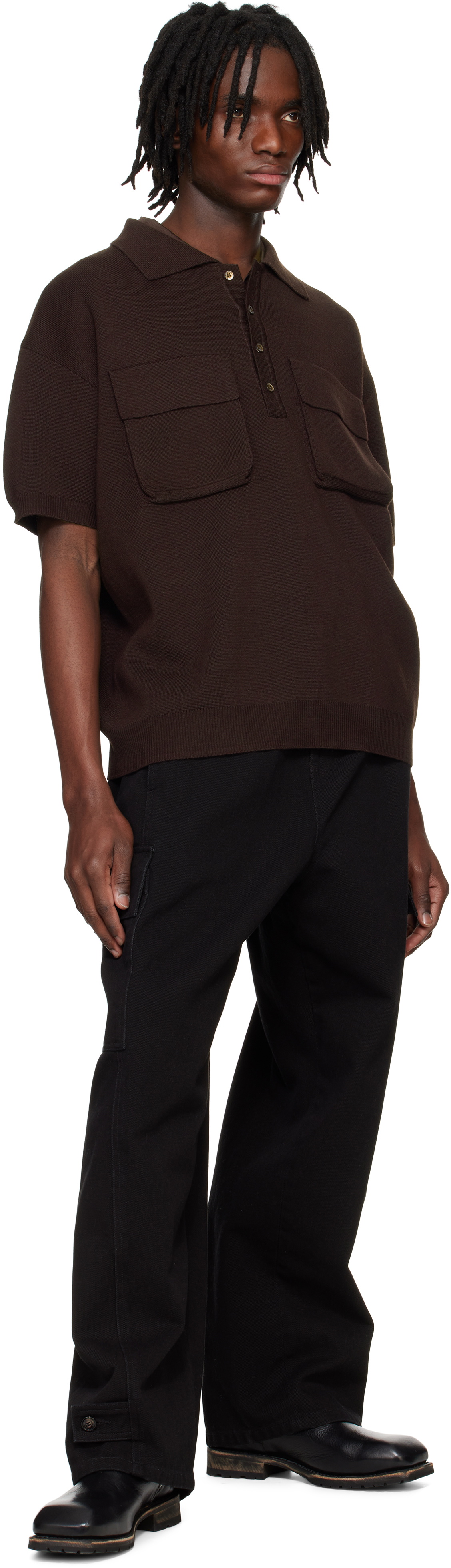 System Brown Knitted Polo