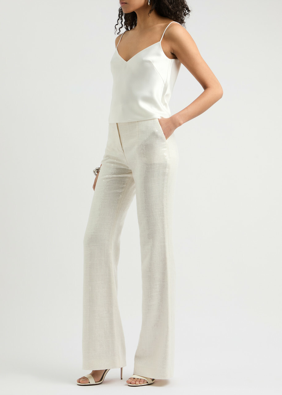 Galvan Lisbon Bridal Sequin-embellished Trousers Off White