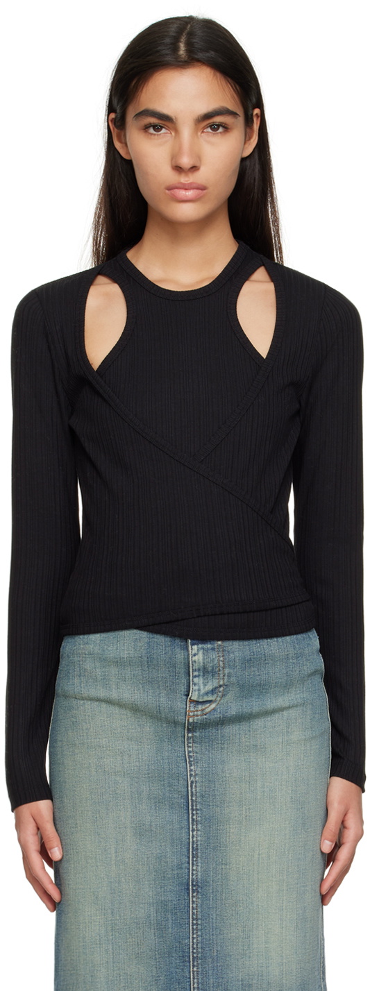 GANNI Black Wrap Blouse GANNI