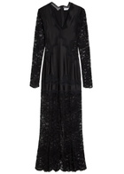 Rabanne V-neck Lace and Jersey Maxi Dress Black