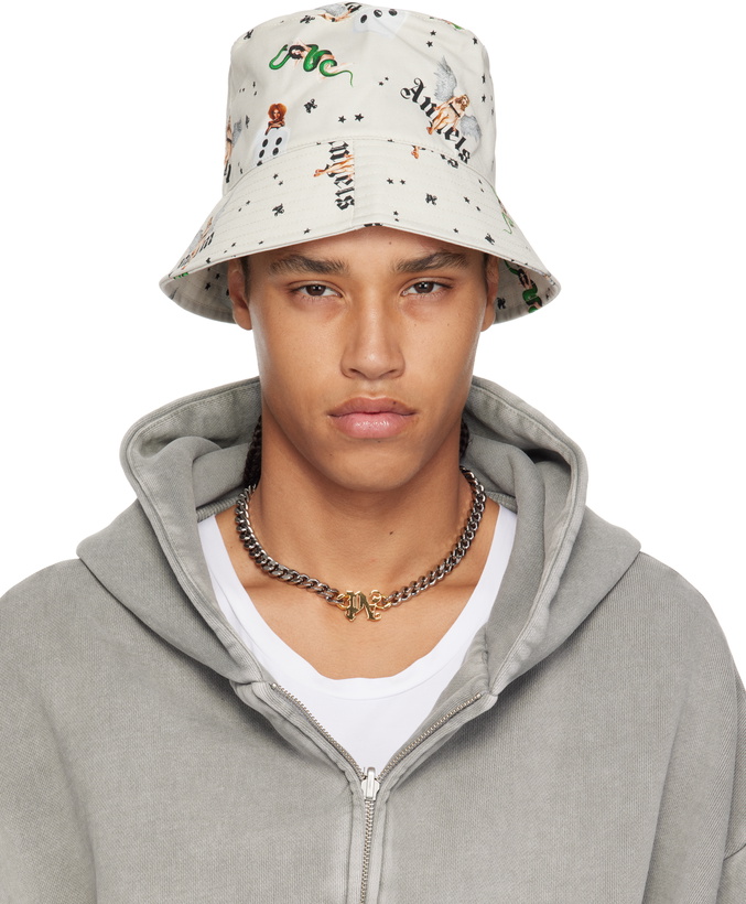 Photo: Palm Angels Off-White Pin Up All Over Bucket Hat