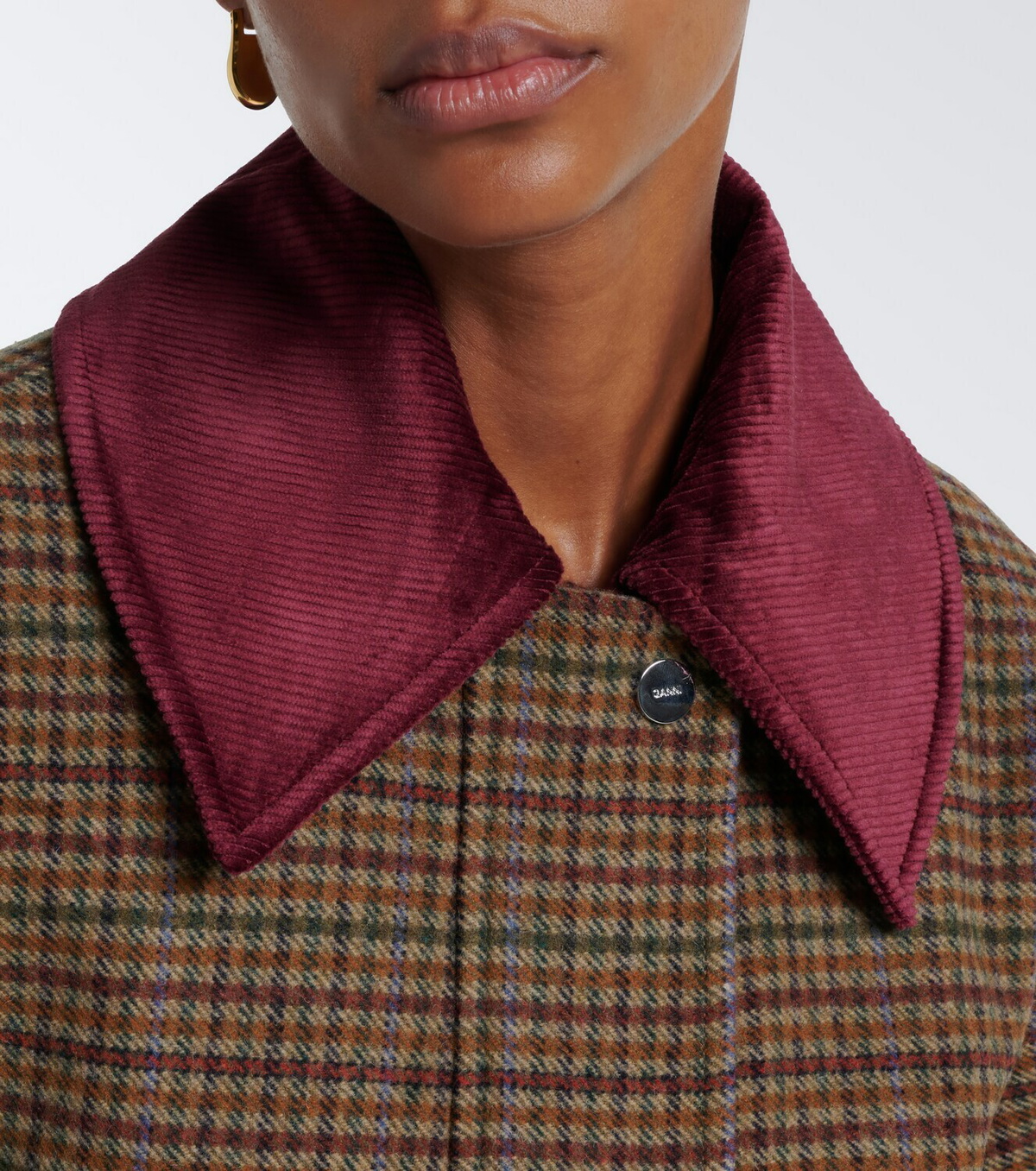 Ganni Checked wool-blend twill jacket