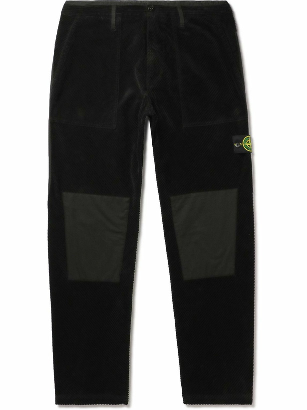 Photo: Stone Island - Straight-Leg Panelled Logo-Appliquéd Cotton-Corduroy Trousers - Black