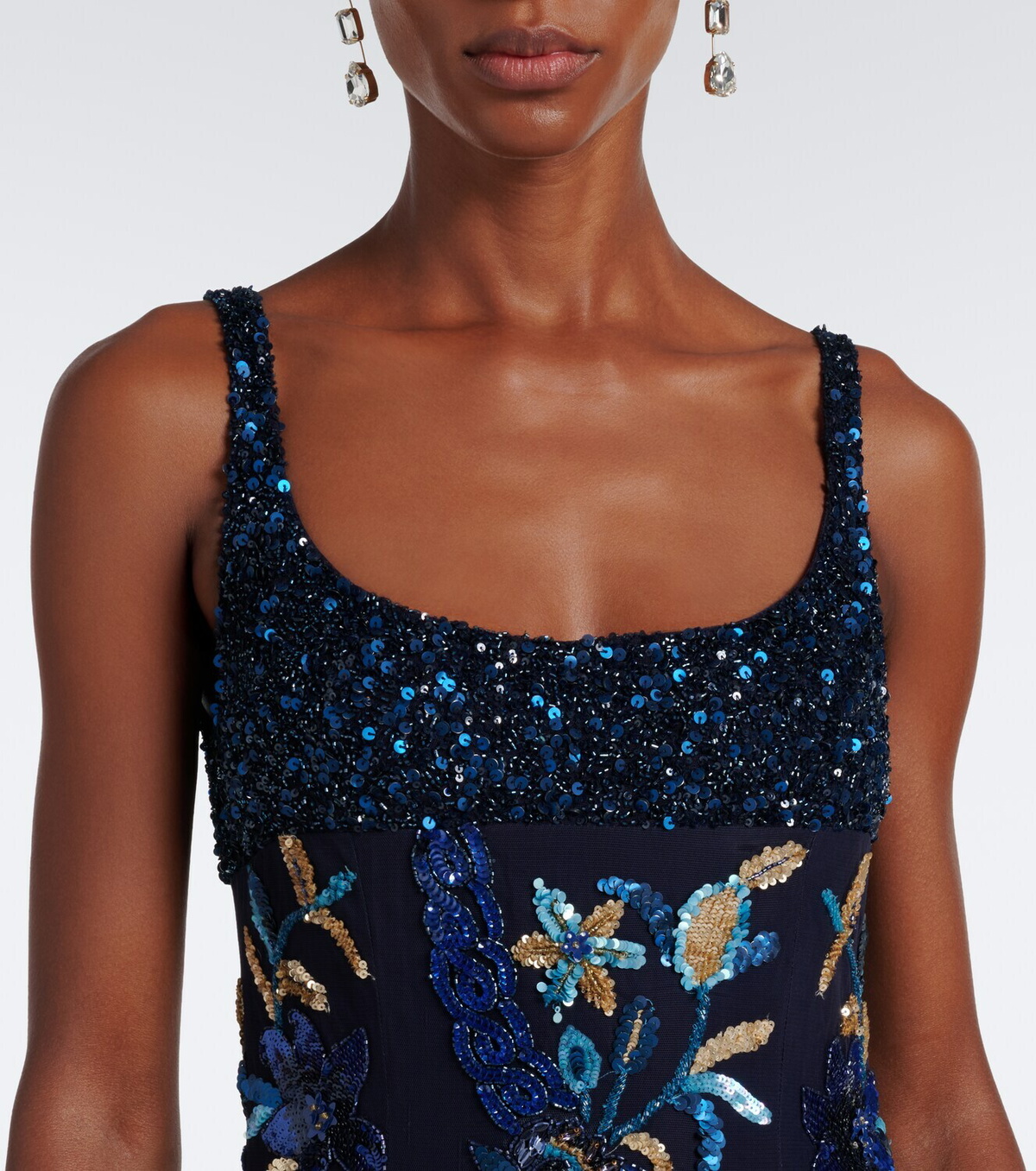 Là Fuori Embellished floral mesh gown