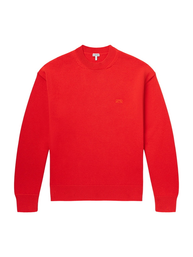 Photo: LOEWE - Anagram-Embroidered Cashmere-Blend Sweater - Red