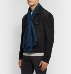 Paul Smith - Fringed Embroidered Wool-Twill Scarf - Blue