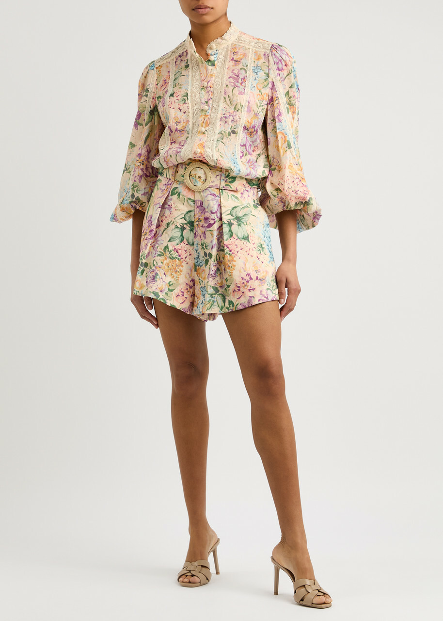 ショートパンツ Zimmermann Tuck' Linen Pleated Shorts In 'Cream Palm Floral' Zimmermann Ascension Tuck Pleated Shorts | Saks Fifth Avenue