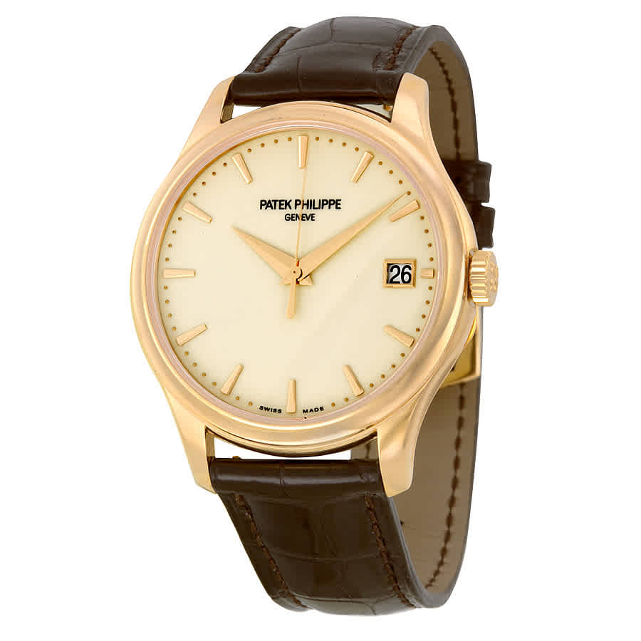 Patek Philippe Calatrava Mechanical Ivory Dial Leather Mens Watch 5227R-001