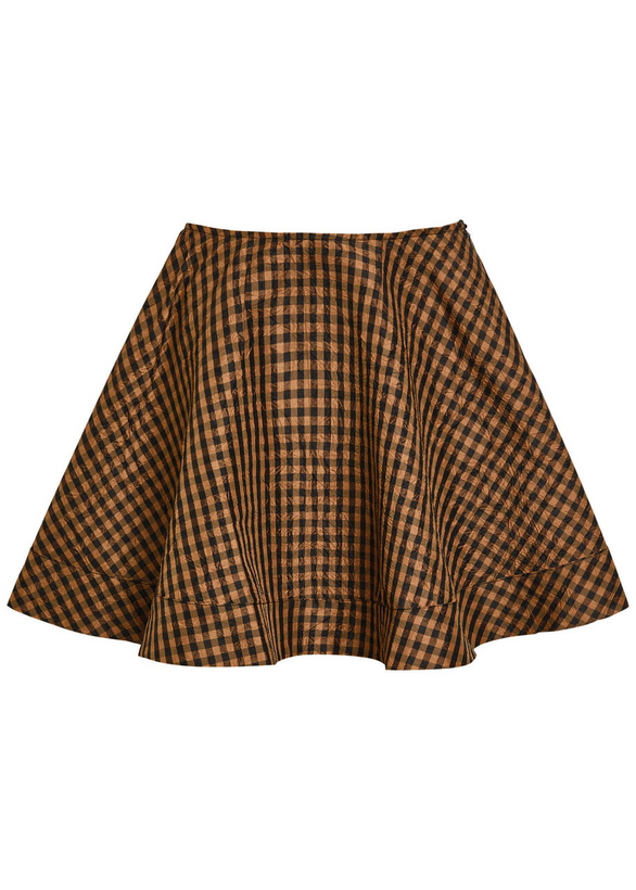 Photo: Ganni Gingham Crinkled Taffeta Mini Skirt Dark Brown