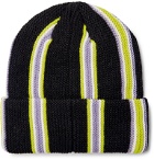 Stüssy - Logo-Embroidered Striped Knitted Beanie - Black