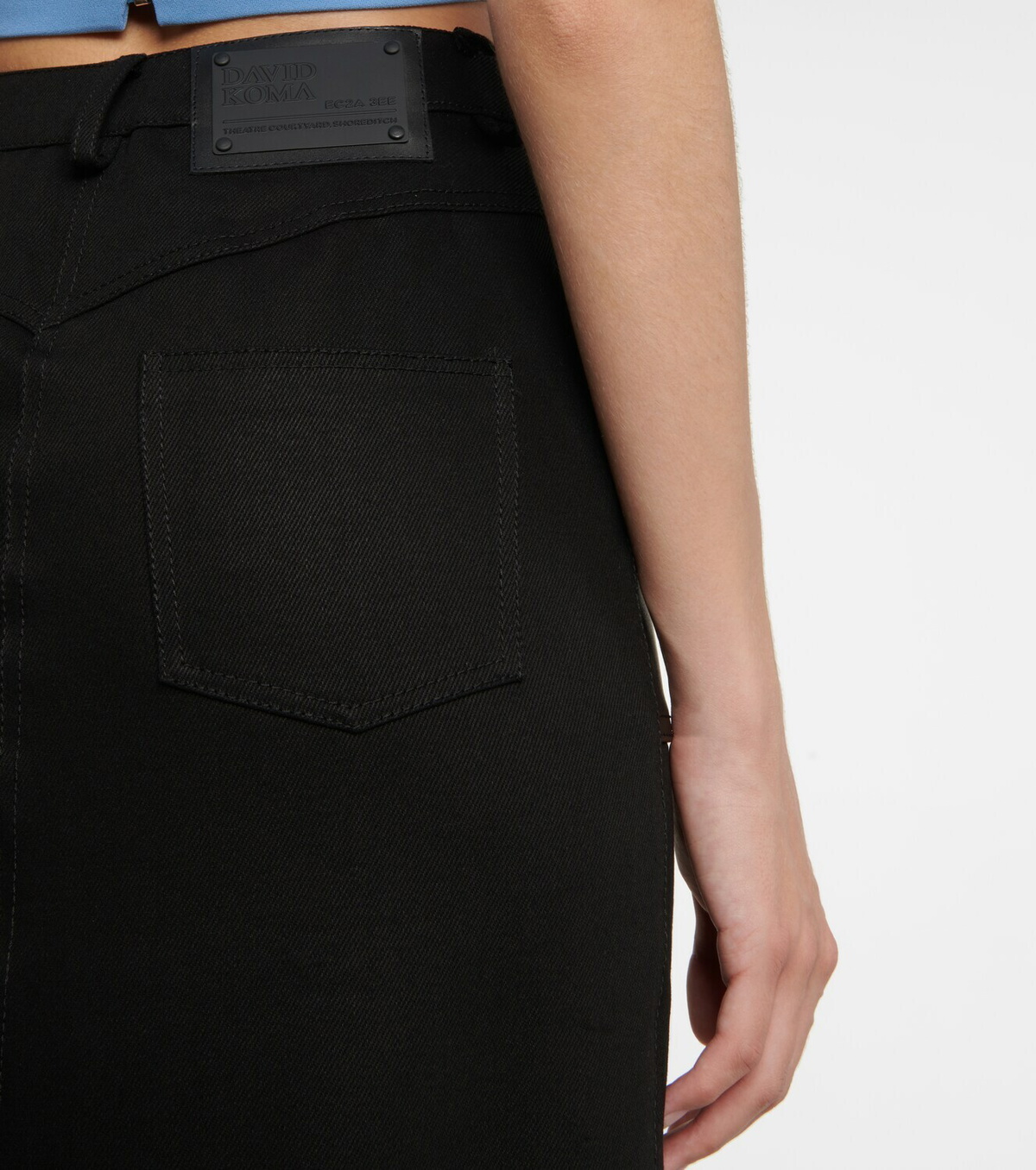 David Koma Denim and leather midi skirt