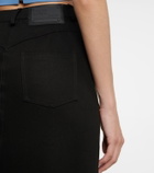 David Koma Denim and leather midi skirt