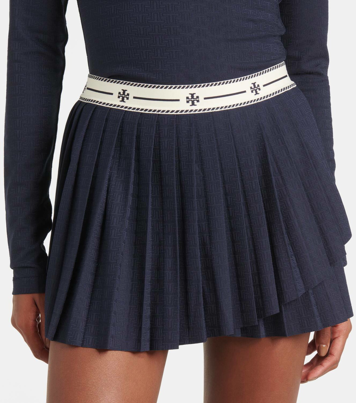 Tory Sport Pleated jacquard miniskirt