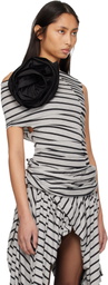 VAQUERA Gray & Black Striped Corsage Top