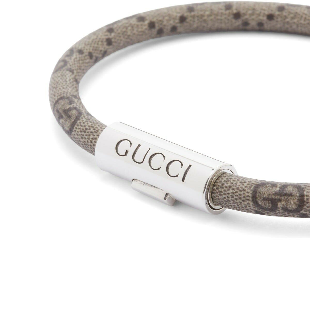 Gucci Men's Leather Strap Bracelet in Silver/Beige Gucci