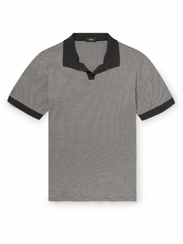 Photo: Theory - Malden Striped Stretch-Pima Cotton Polo Shirt - Black
