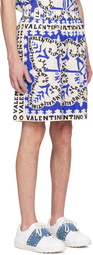 Valentino White & Blue Mini Bandana Bermuda Shorts