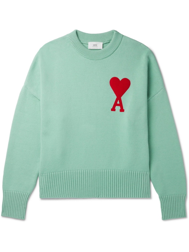 Photo: AMI PARIS - Logo-Intarsia Cotton-Blend Sweater - Green