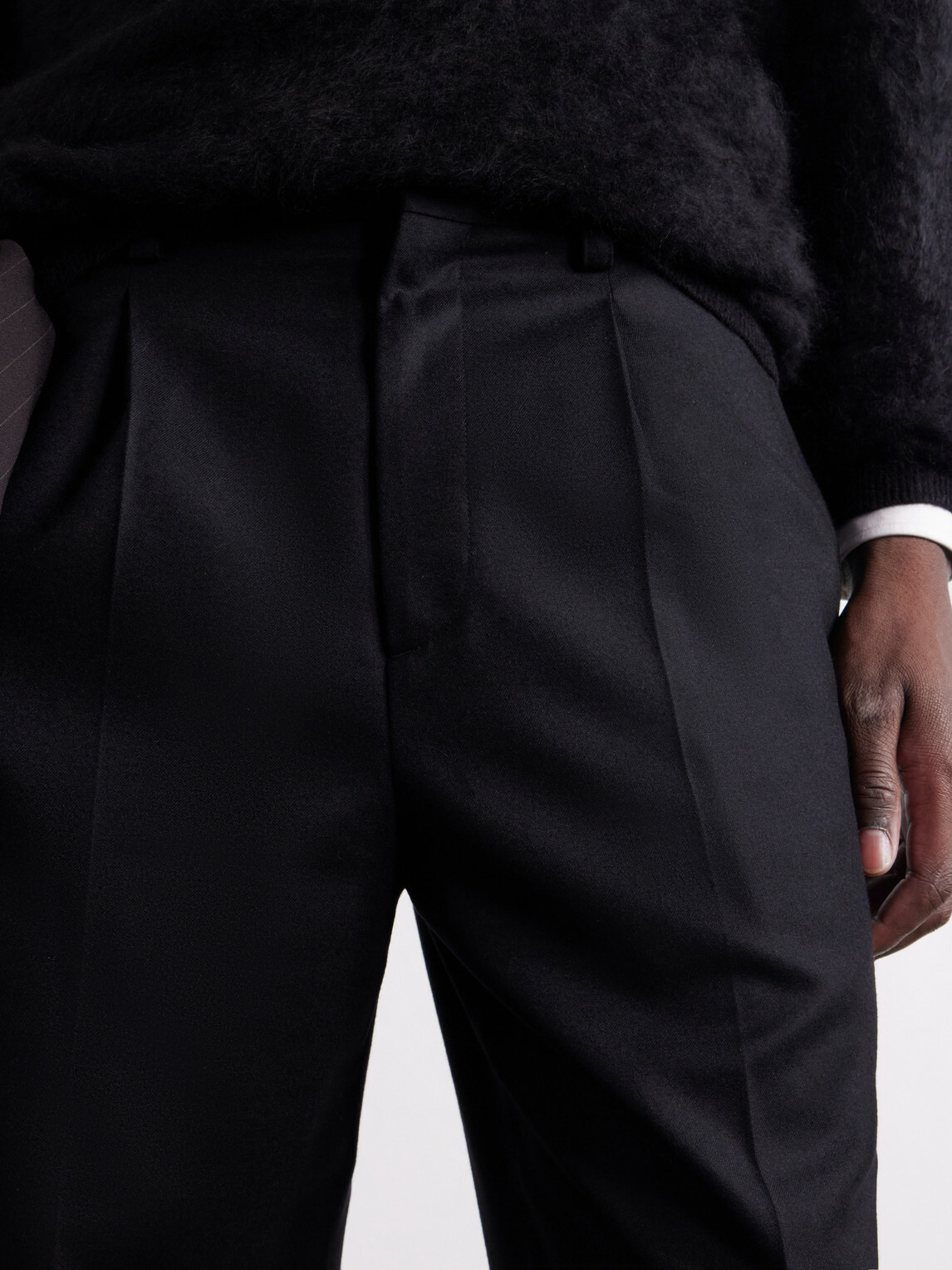 ssstein - Straight-Leg Pleated Wool-Blend Flannel Trousers - Black