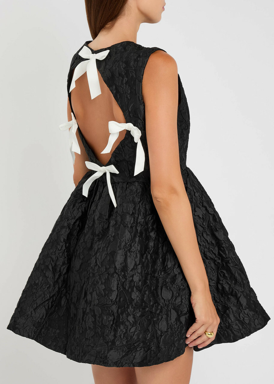 Sister Jane Lucia Floral-jacquard Cloqué Mini Dress Black