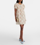 Dôen Floral lace-trimmed cotton poplin minidress