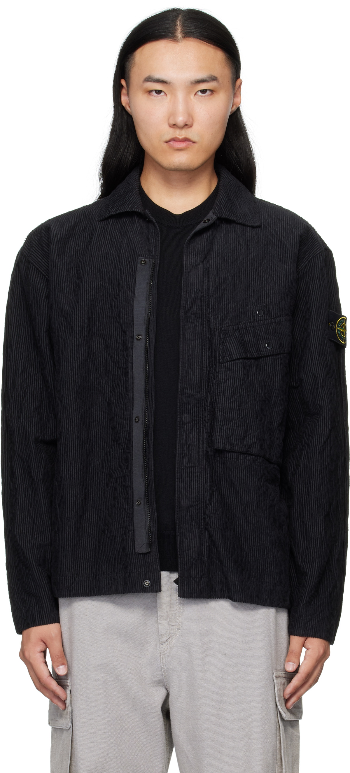 Stone Island Black 1200020 Wrinkled Corduroy 500-TC Jacket Stone