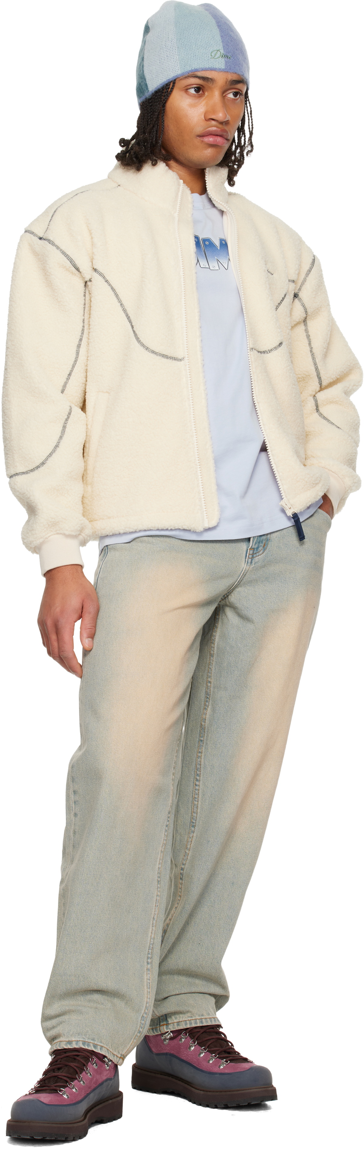 Dime Off-White Polar Fleece Sherpa Zip Jacket