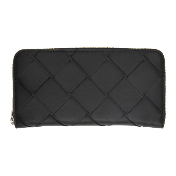 Photo: Bottega Veneta Black Maxi Intrecciato Zip Around Wallet