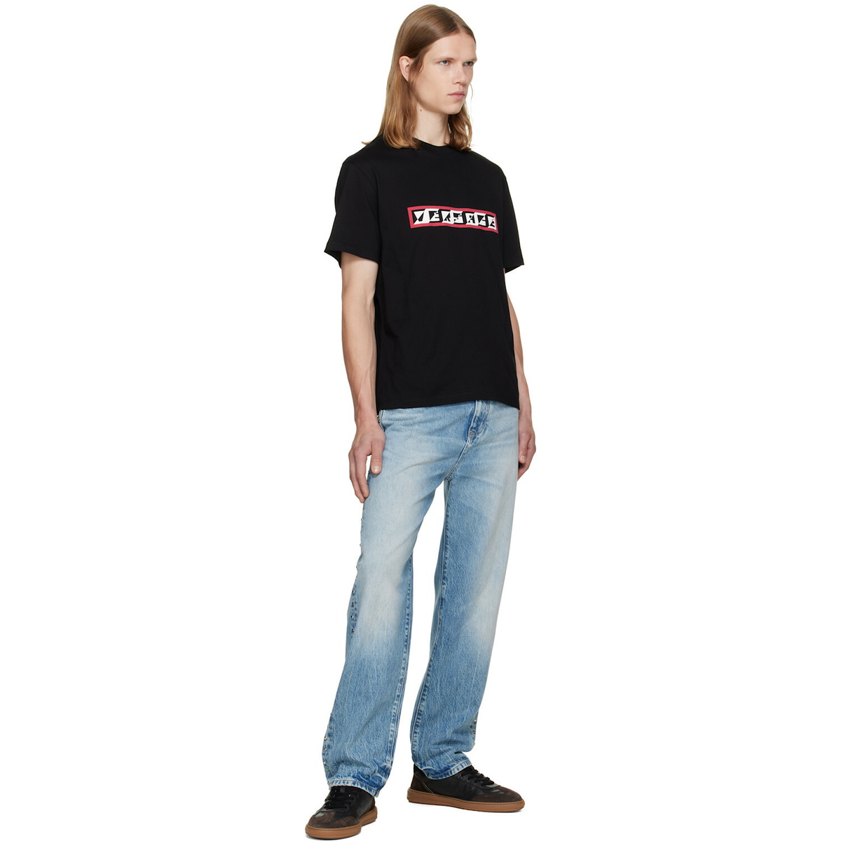 Versace Black Printed Cotton Jersey Regular T-shirt