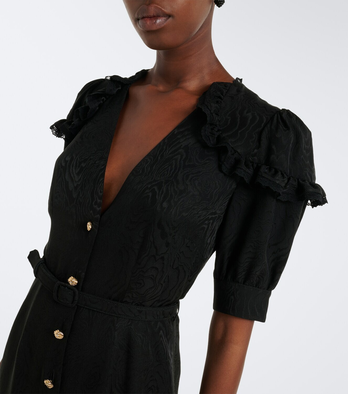 Alessandra Rich Belted silk jacquard midi dress