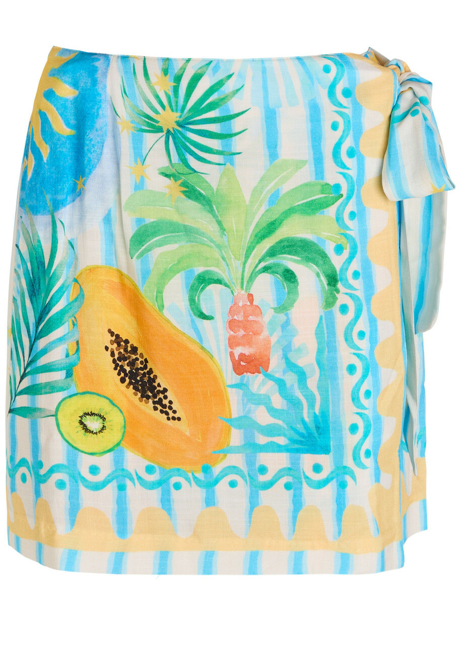 Never Fully Dressed Rio Printed Woven Mini Wrap Skirt Blue