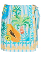 Never Fully Dressed Rio Printed Woven Mini Wrap Skirt Blue