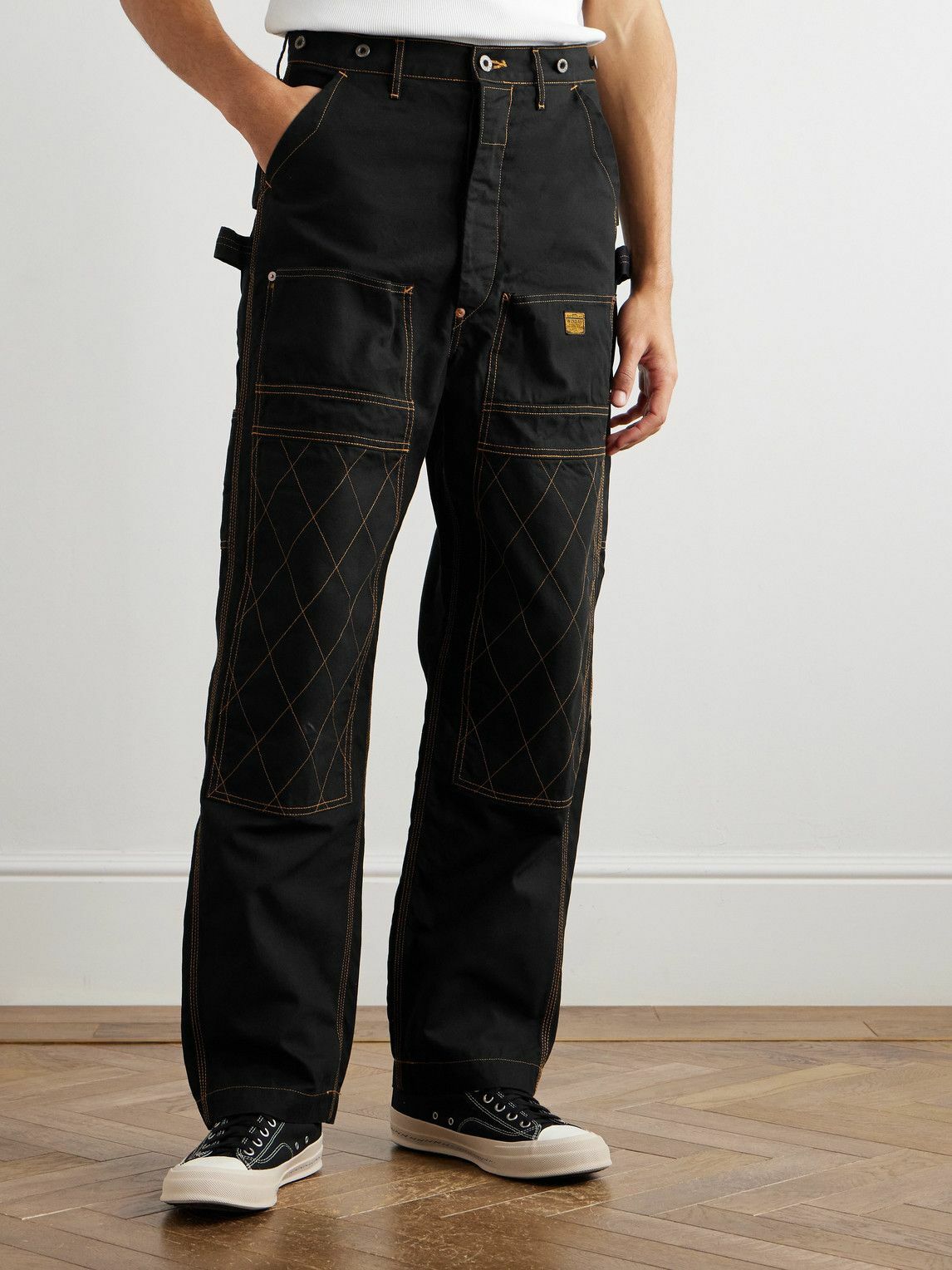 KAPITAL - Lumber Straight-Leg Embroidered Cotton-Canvas Cargo Trousers - Black