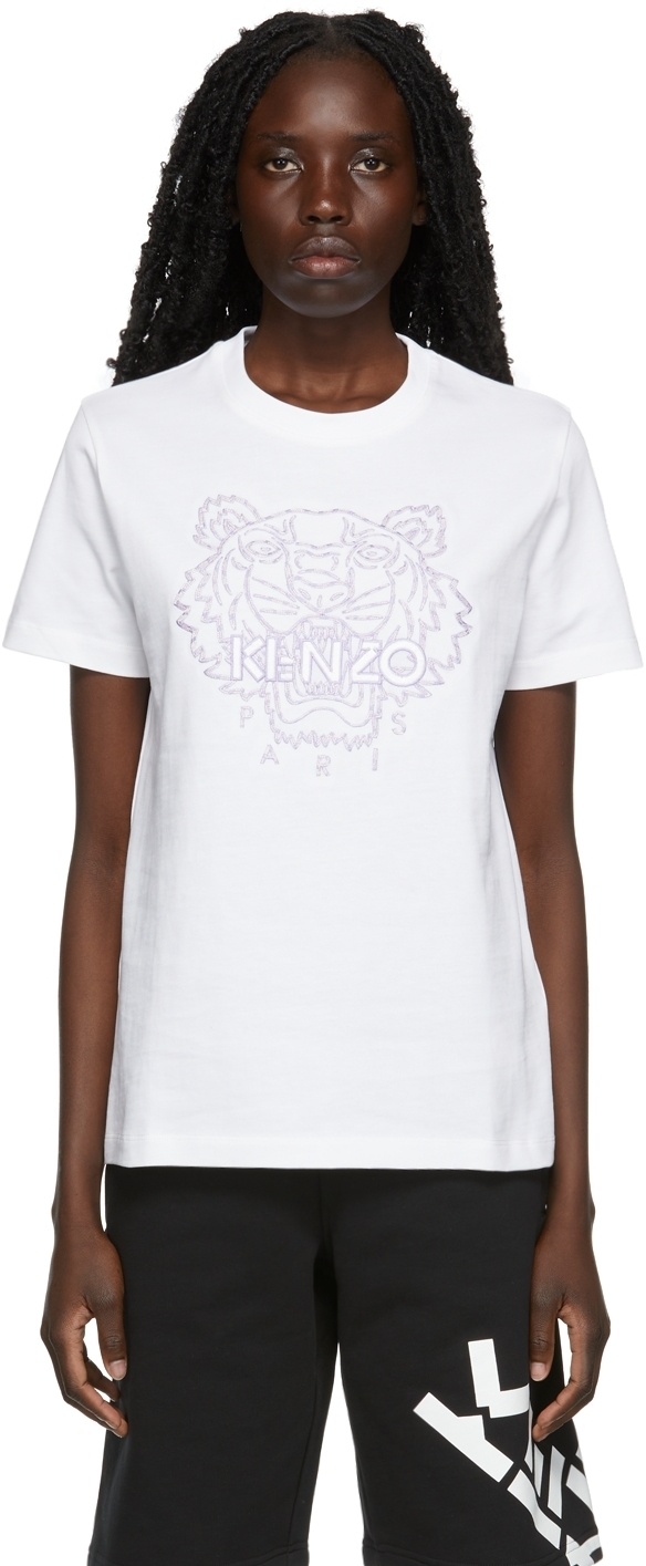 snatch Berigelse Blinke Kenzo White & Purple Tiger Logo T-Shirt Kenzo