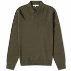 Maison Kitsuné Men's Fox Head Patch Knit Polo Shirt in Khaki