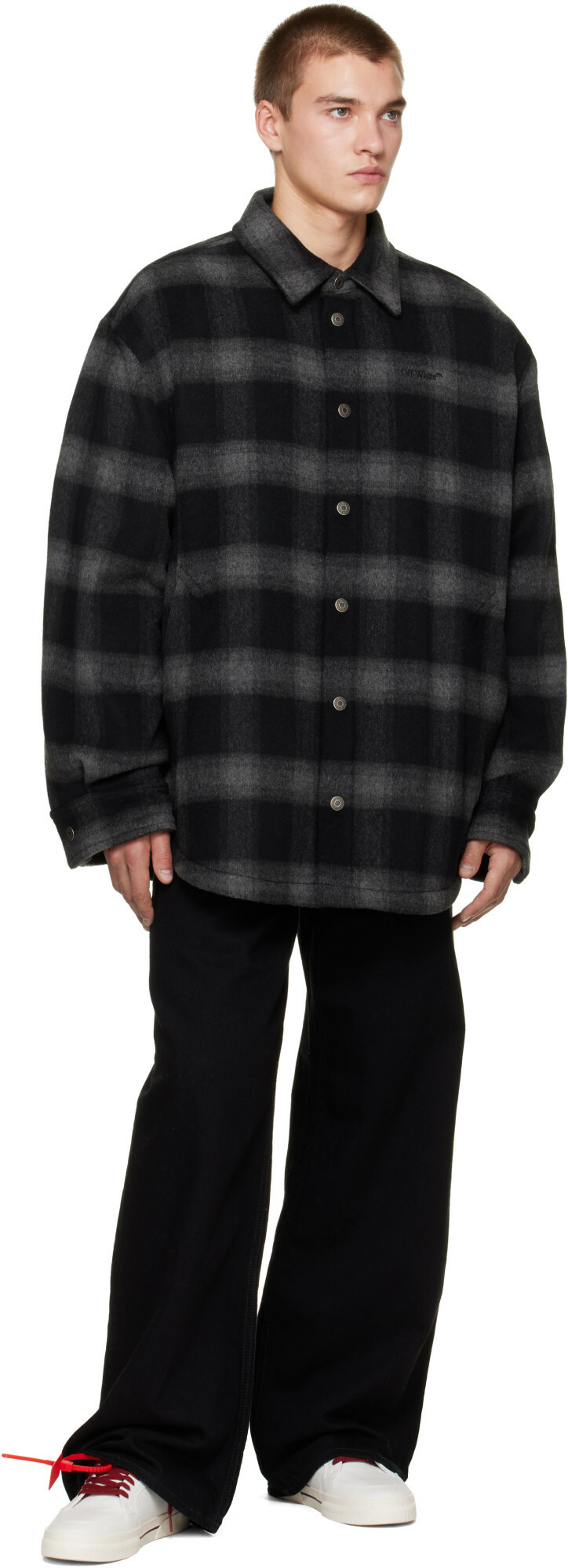 Off-White Black Flannel Wool Padded Overshirt Jacket