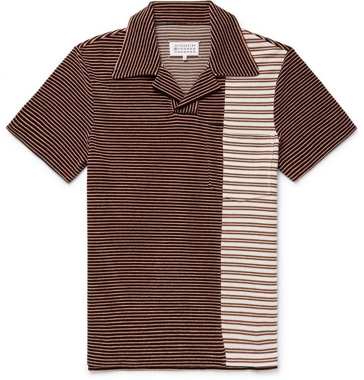 Photo: Maison Margiela - Slim-Fit Striped Piqué-Panelled Cotton-Blend Polo Shirt - Men - Brown