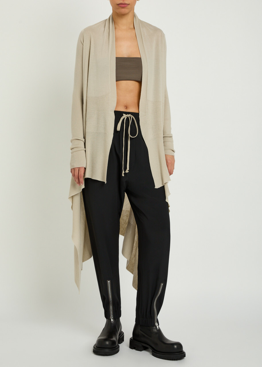 Rick Owens Asymmetric Wool Cardigan Sand
