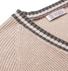 Brunello Cucinelli - Contrast-Trimmed Slub Cotton-Blend Sweater - Men - Beige