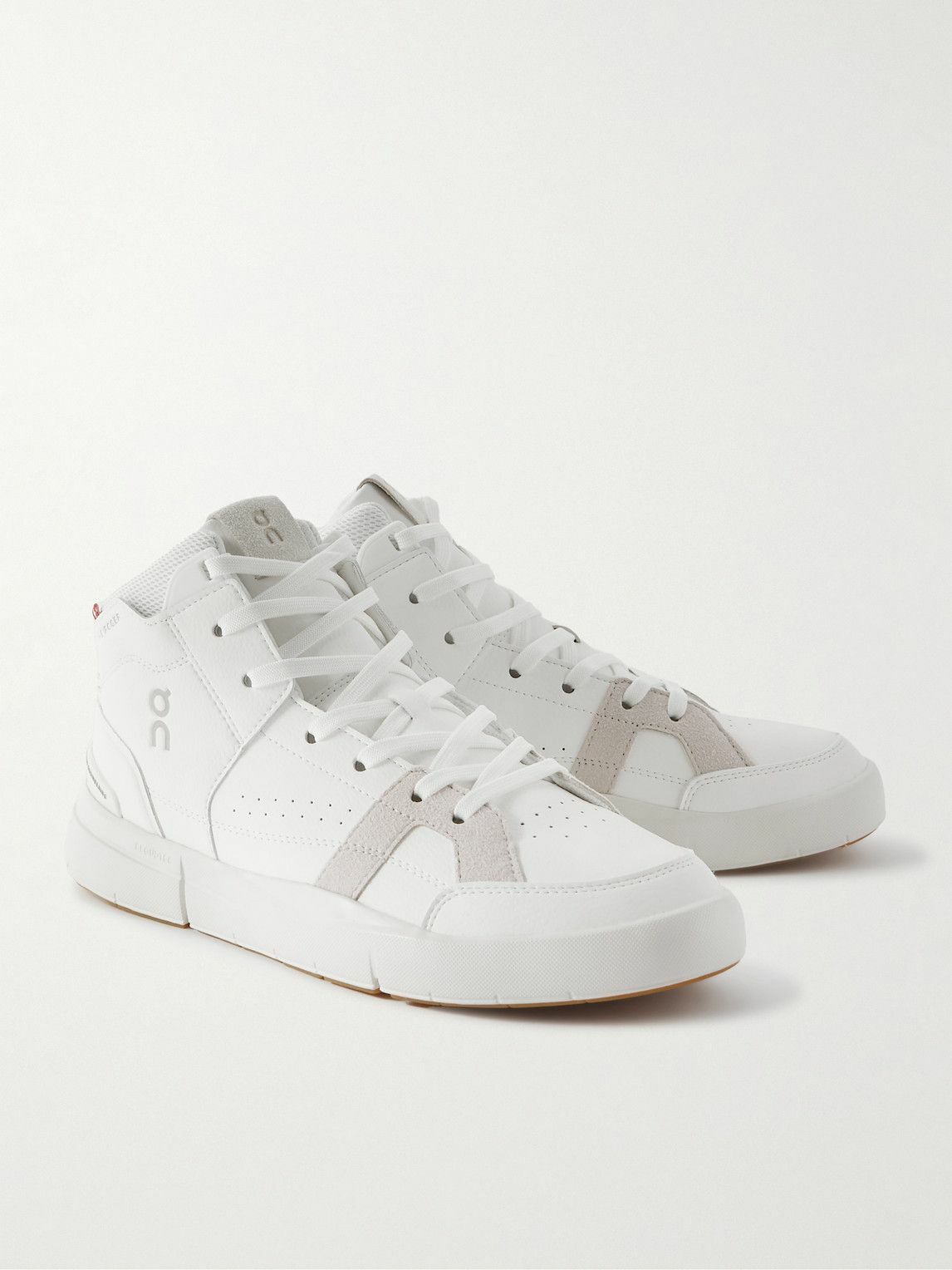 ON - Roger Federer The Roger Clubhouse Mid Faux Leather, Mesh and Faux Suede Sneakers - White