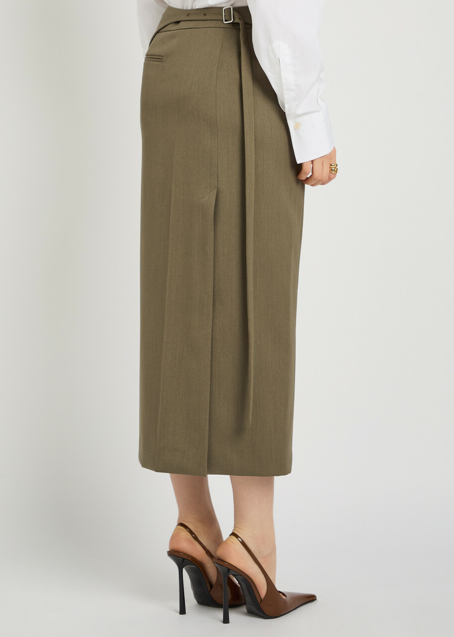 Victoria Beckham Wrap-detail Wool-blend Midi Skirt Sage