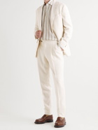 THOM SWEENEY - Slim-Fit Tapered Pleated Textured Silk and Wool-Blend Suit Trousers - White