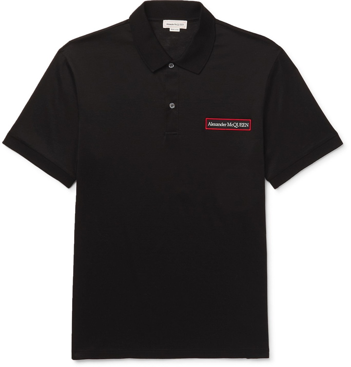 Photo: ALEXANDER MCQUEEN - Logo-Appliquéd Mercerised Cotton-Jersey Polo Shirt - Black