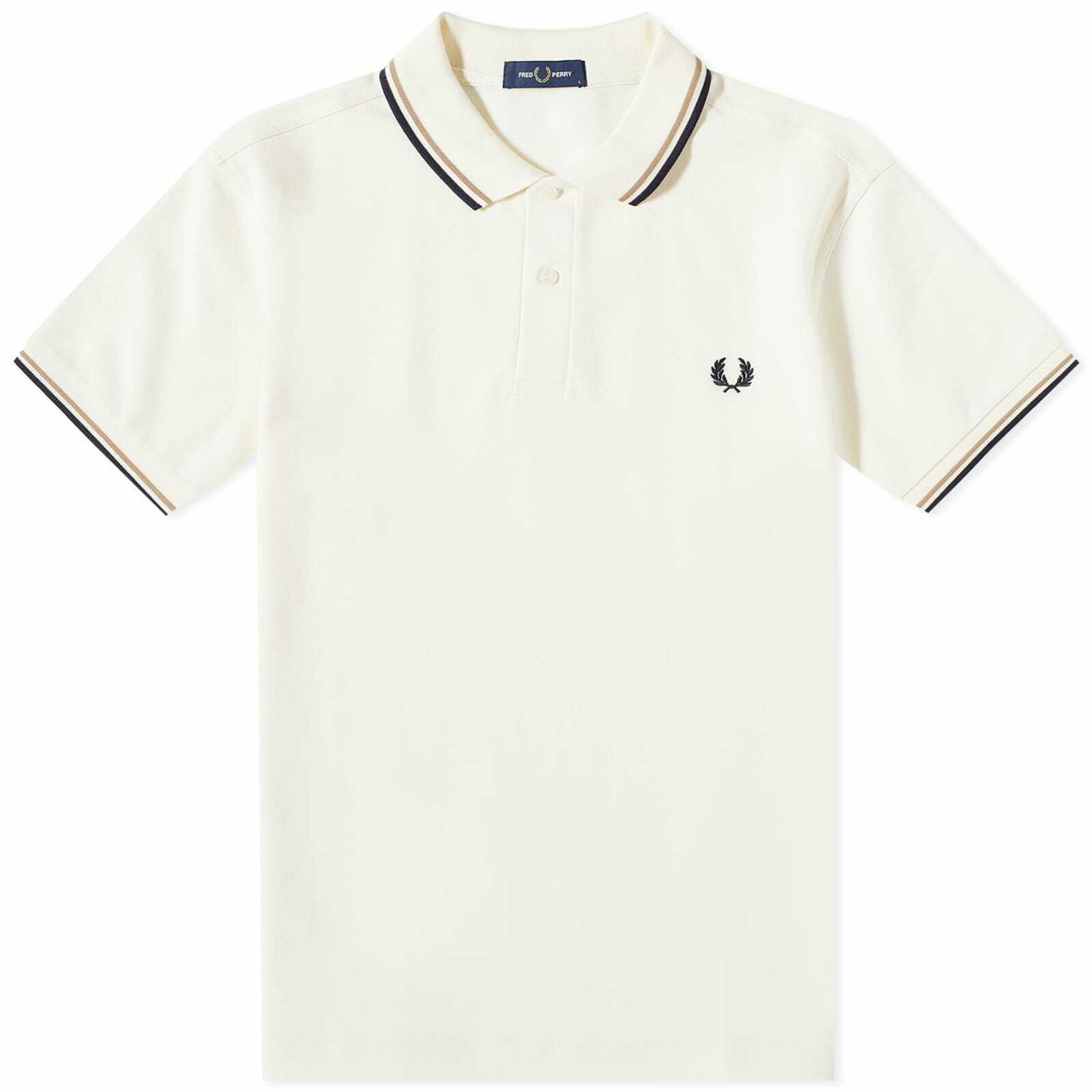 last engineering overdrijven Fred Perry Men's Slim Fit Twin Tipped Polo Shirt in Ecru/Warm Stonee/Navy Fred  Perry