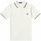 Fred Perry Men's Slim Fit Twin Tipped Polo Shirt in Ecru/Warm Stonee/Navy