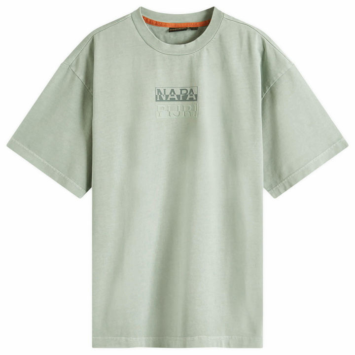 Photo: Napapijri Men's Split Logo T-Shirt in Green Mil G1