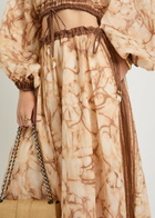 Zimmermann Indra Printed Rami Midi Skirt Brown