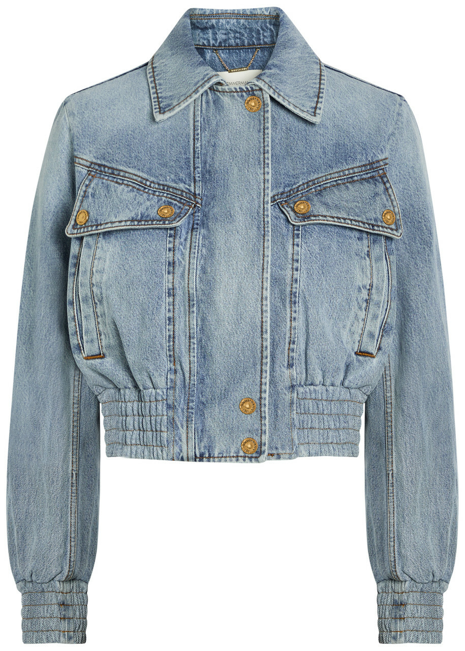 Zimmermann Quilted Denim Bomber Jacket Light Blue