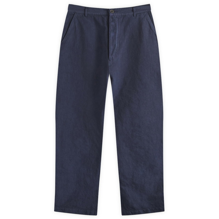 Photo: Universal Works Men's Linen Slub Military Chino Pants in Navy