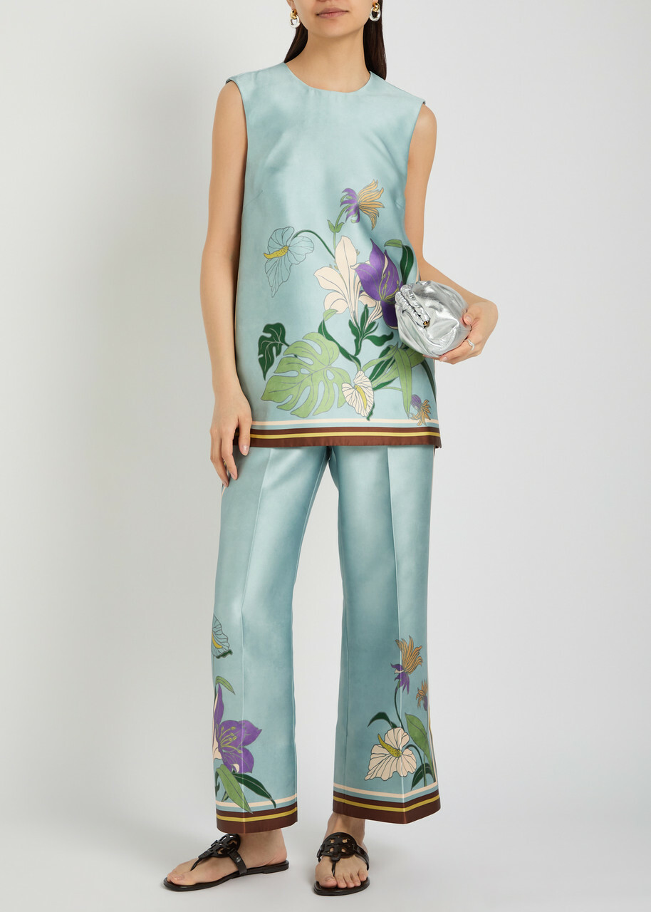 Alemais Alfie Printed Satin-twill top Blue